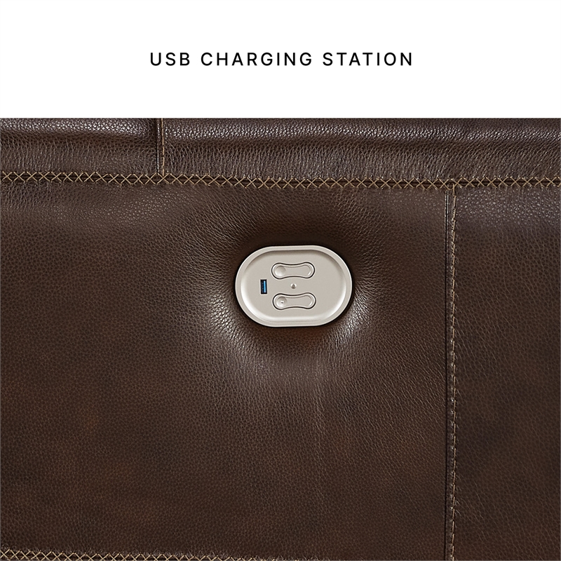 Signature Design by Ashley Alessandro Leather Power Reclining Loveseat in Walnut