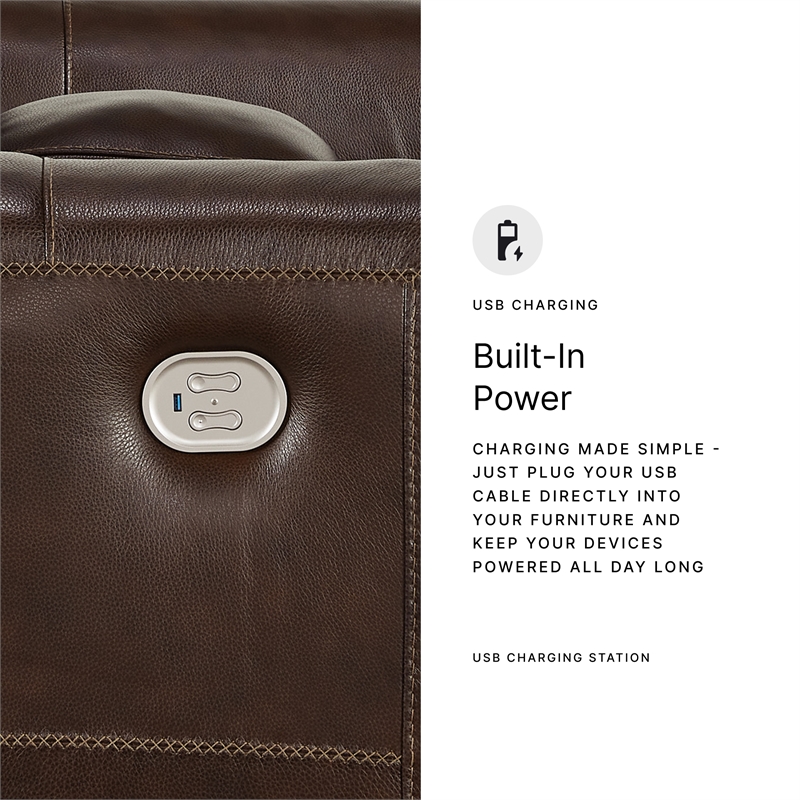 Signature Design by Ashley Alessandro Leather Power Reclining Loveseat in Walnut