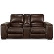 Signature Design by Ashley Alessandro Leather Power Reclining Loveseat in Walnut