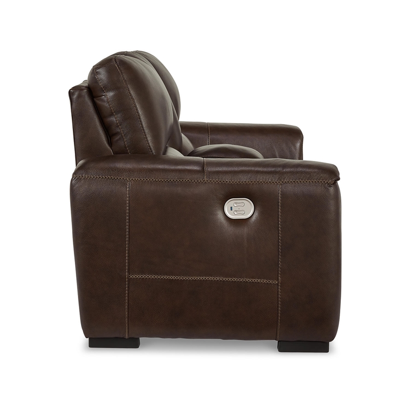 Signature Design by Ashley Alessandro Leather Power Reclining Loveseat in Walnut