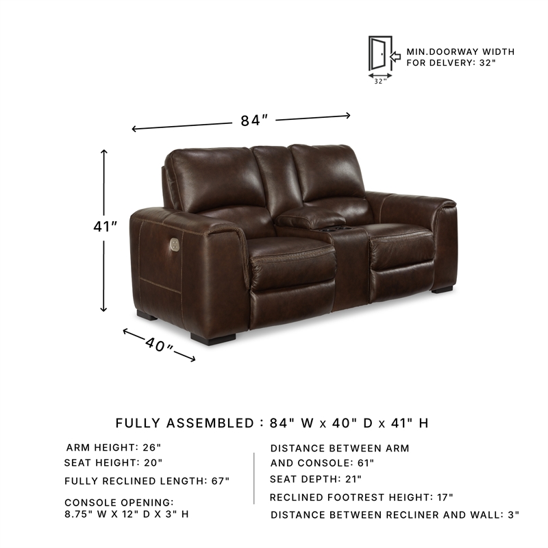 Signature Design by Ashley Alessandro Leather Power Reclining Loveseat in Walnut