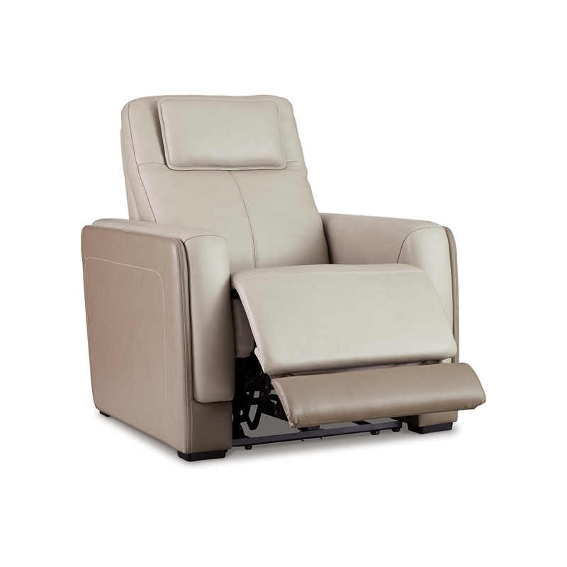 Ashley Furniture Battleville Leather Power Recliner with Headrest in Beige
