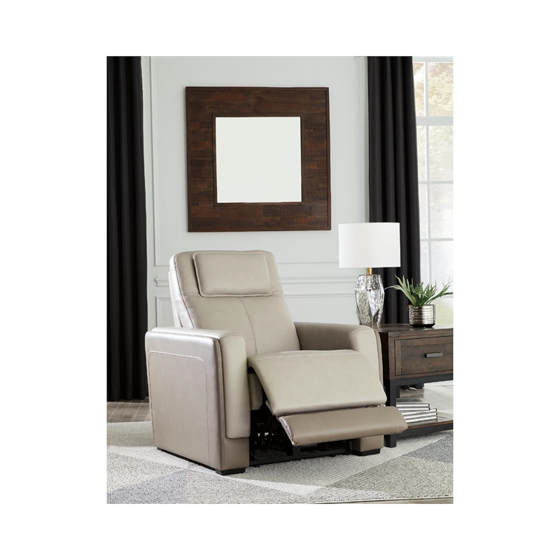 Ashley Furniture Battleville Leather Power Recliner with Headrest in Beige
