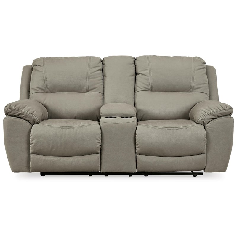 Ashley Furniture Next-Gen Gaucho Faux Leather Double Reclining Loveseat in Gray