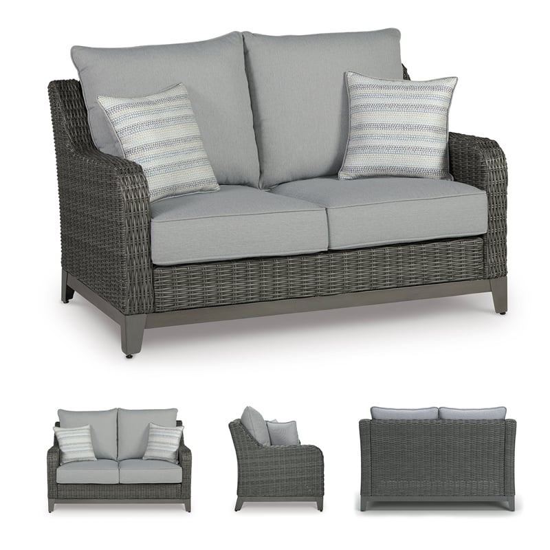 Ashley Furniture Elite Park Outdoor Fabric Loveseat with Cushion in Gray