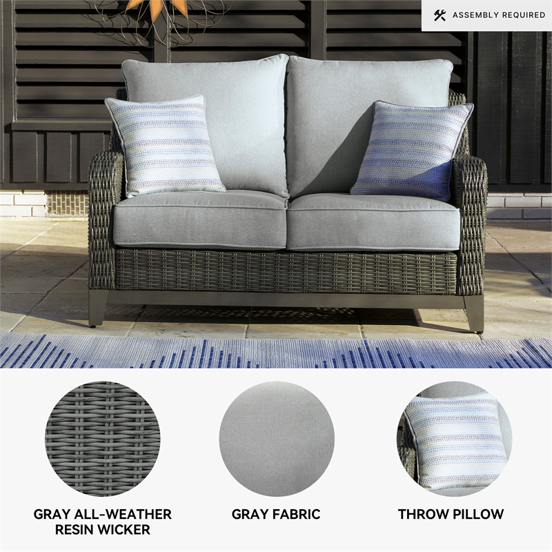 Ashley Furniture Elite Park Outdoor Fabric Loveseat with Cushion in Gray