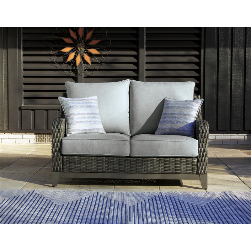 Ashley Furniture Elite Park Outdoor Fabric Loveseat with Cushion in Gray