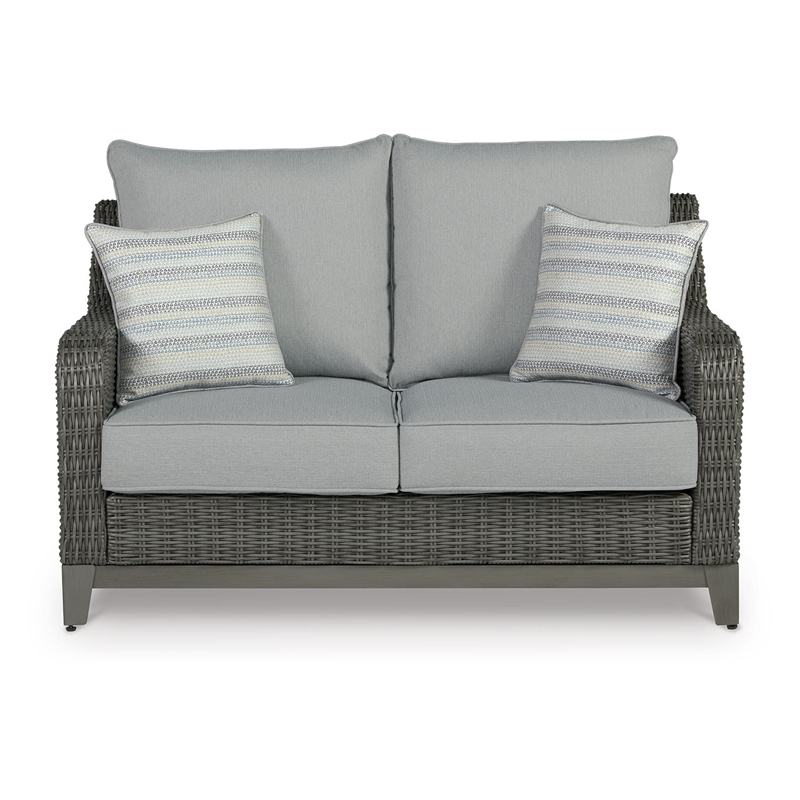 Ashley Furniture Elite Park Outdoor Fabric Loveseat with Cushion in Gray