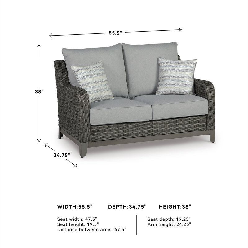 Ashley Furniture Elite Park Outdoor Fabric Loveseat with Cushion in Gray