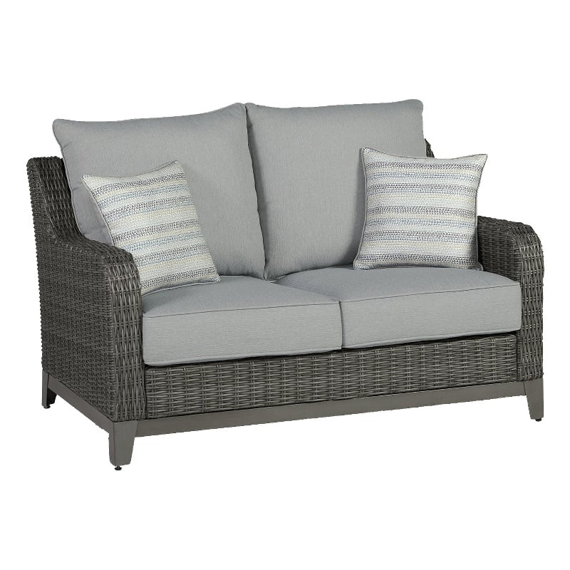 Ashley Furniture Elite Park Outdoor Fabric Loveseat with Cushion in Gray