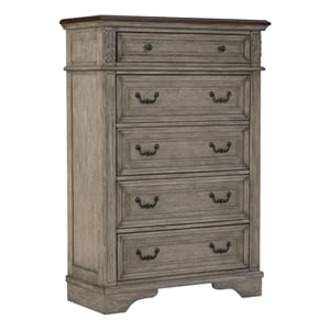Ashley Furniture Lodenbay 5-Drawer Wood Chest in Antiqued Gray & Brown