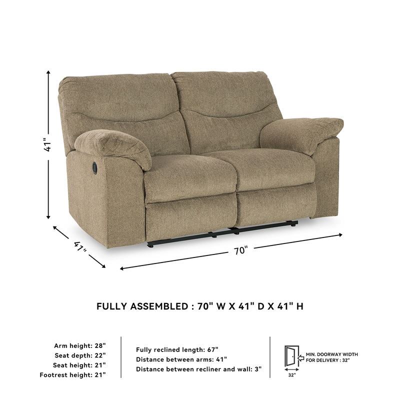 Ashley Furniture Alphons Fabric Reclining Loveseat in Light Brown