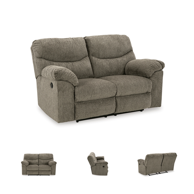 Signature Design by Ashley Alphons Fabric & Wood Reclining Loveseat in Gray