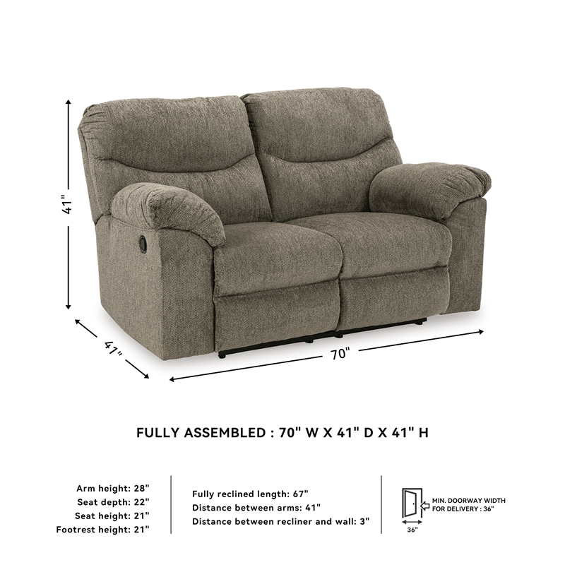 Signature Design by Ashley Alphons Fabric & Wood Reclining Loveseat in Gray