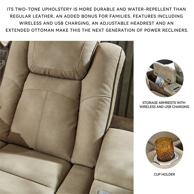 Ashley Furniture Next-Gen DuraPella Faux Leather Power Recliner in Brown
