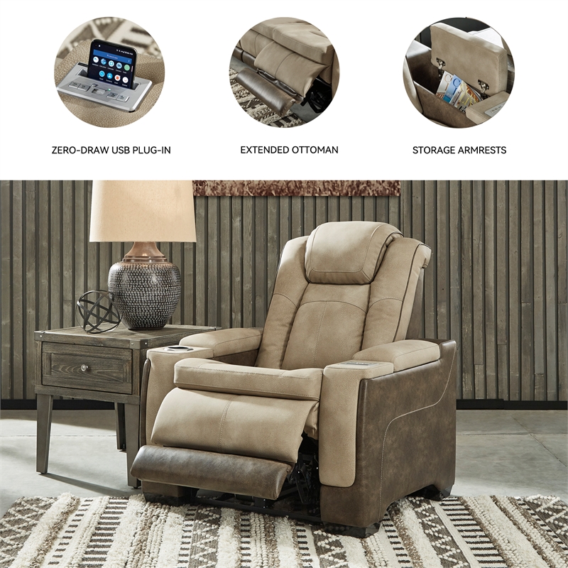Ashley Furniture Next-Gen DuraPella Faux Leather Power Recliner in Brown