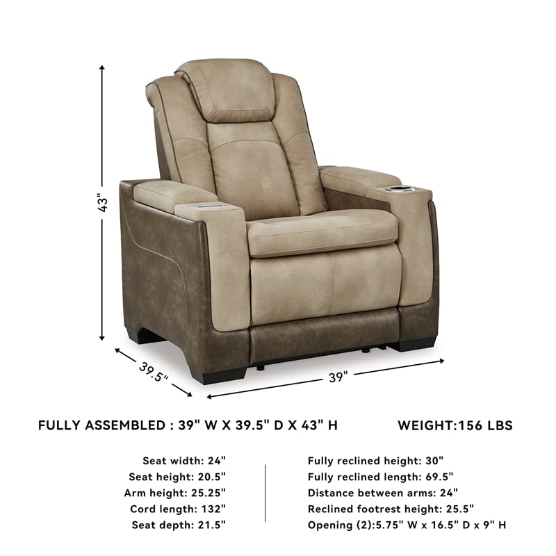 Ashley Furniture Next-Gen DuraPella Faux Leather Power Recliner in Brown