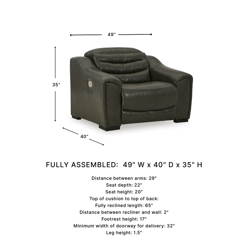 Ashley Furniture Center Line Leather Power Recliner with Headrest in Gray