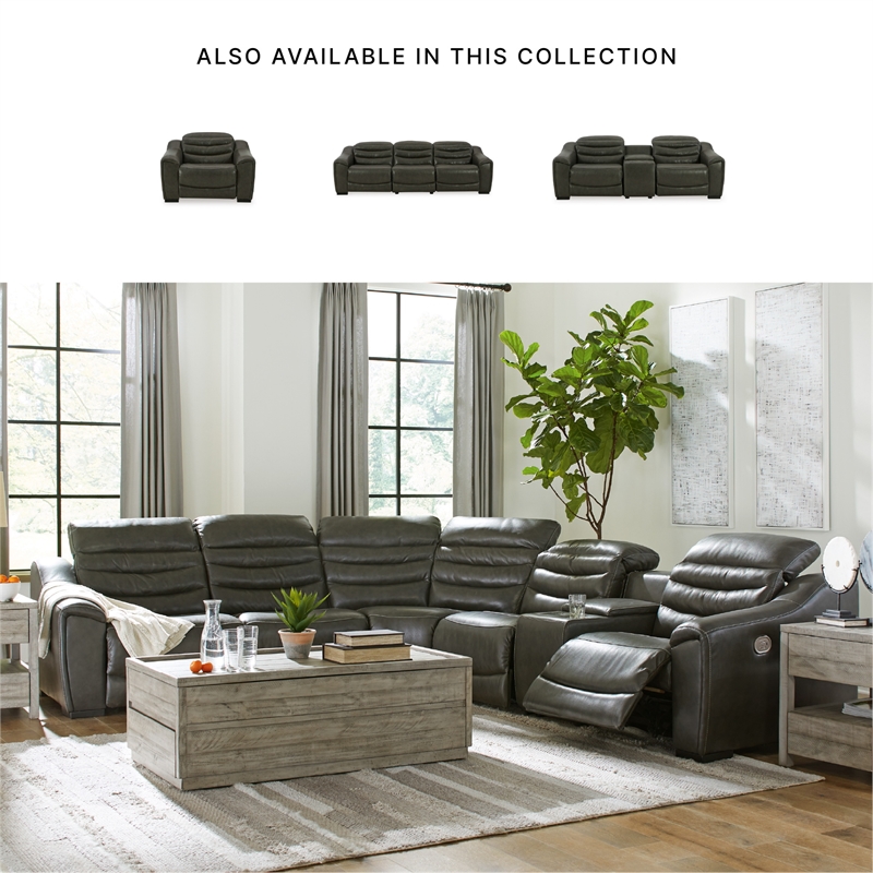 Ashley Furniture Center Line Leather Power Recliner with Headrest in Gray