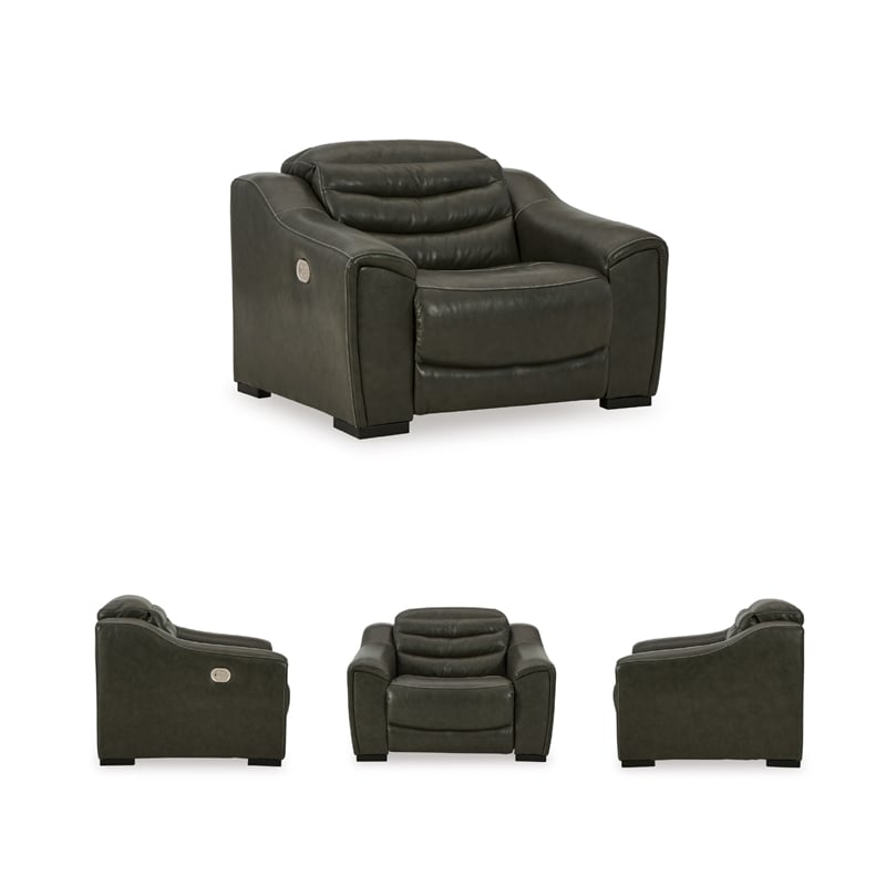 Ashley Furniture Center Line Leather Power Recliner with Headrest in Gray