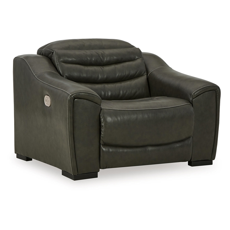Ashley Furniture Center Line Leather Power Recliner with Headrest in Gray