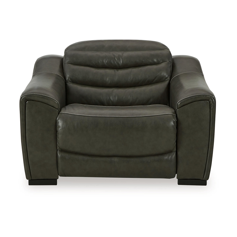 Ashley Furniture Center Line Leather Power Recliner with Headrest in Gray