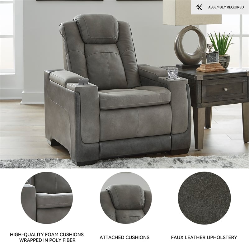 Ashley Furniture Next-Gen DuraPella Faux Leather Power Recliner in Gray