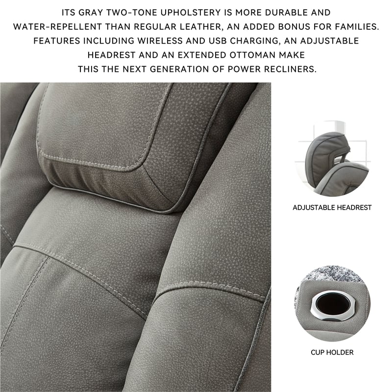 Ashley Furniture Next-Gen DuraPella Faux Leather Power Recliner in Gray