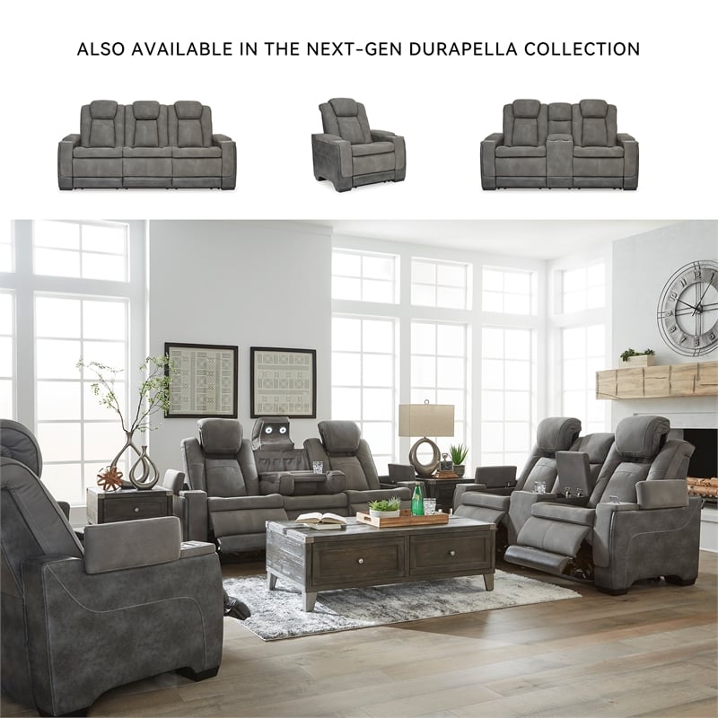 Ashley Furniture Next-Gen DuraPella Faux Leather Power Recliner in Gray