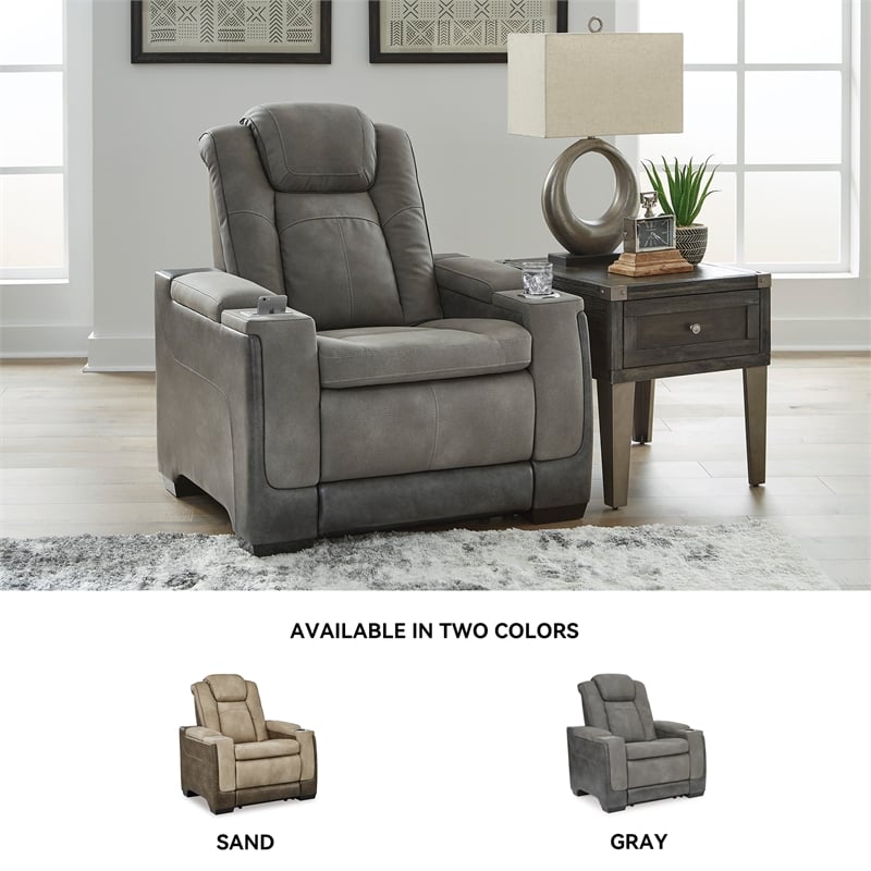 Ashley Furniture Next-Gen DuraPella Faux Leather Power Recliner in Gray