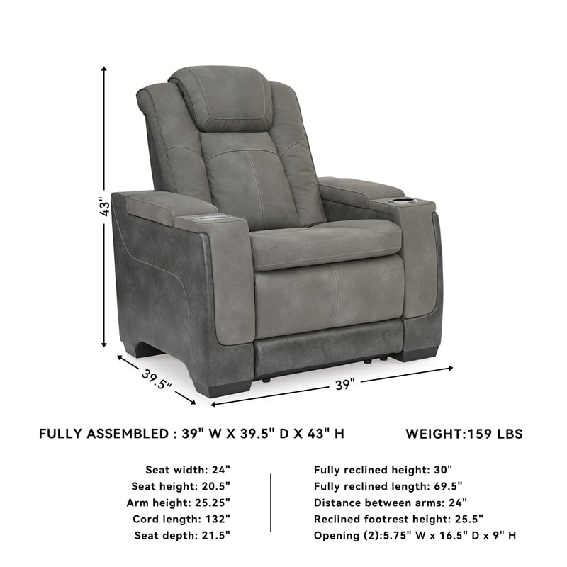 Ashley Furniture Next-Gen DuraPella Faux Leather Power Recliner in Gray