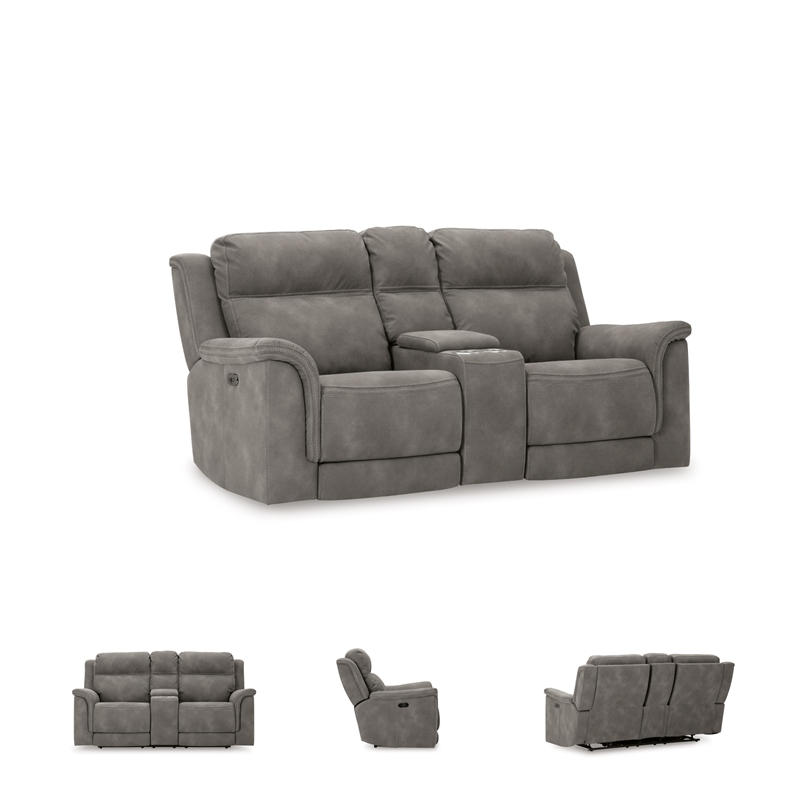 Ashley Furniture Next-Gen DuraPella Faux Leather Reclining Loveseat in Gray