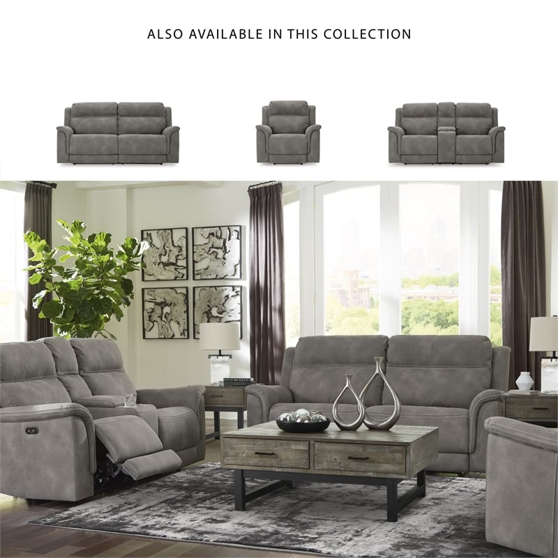 Ashley Furniture Next-Gen DuraPella 2-Seat Faux Leather Reclining Sofa in Gray