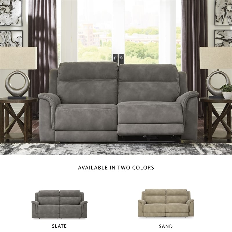 Ashley Furniture Next-Gen DuraPella 2-Seat Faux Leather Reclining Sofa in Gray