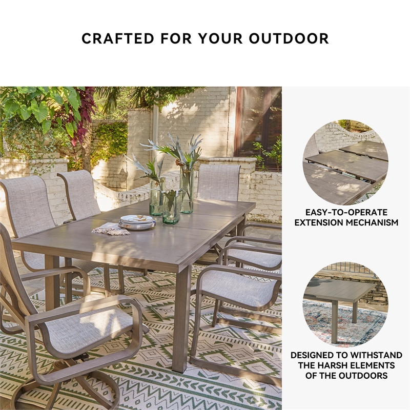 Ashley Furniture Beach Front Outdoor Rectangular Aluminum Dining Table in Brown