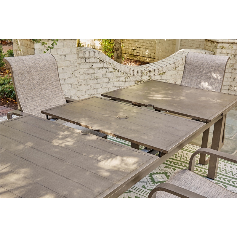 Ashley Furniture Beach Front Outdoor Rectangular Aluminum Dining Table in Brown