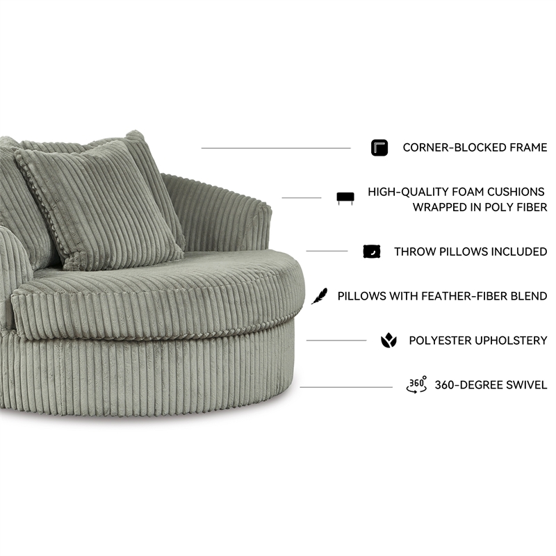 Signature Design by Ashley Lindyn Oversized Swivel Fabric Accent Chair in Gray