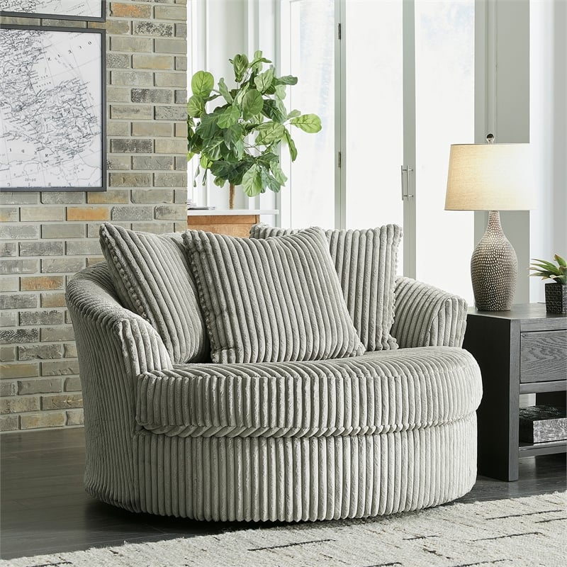 Signature Design by Ashley Lindyn Oversized Swivel Fabric Accent Chair in Gray