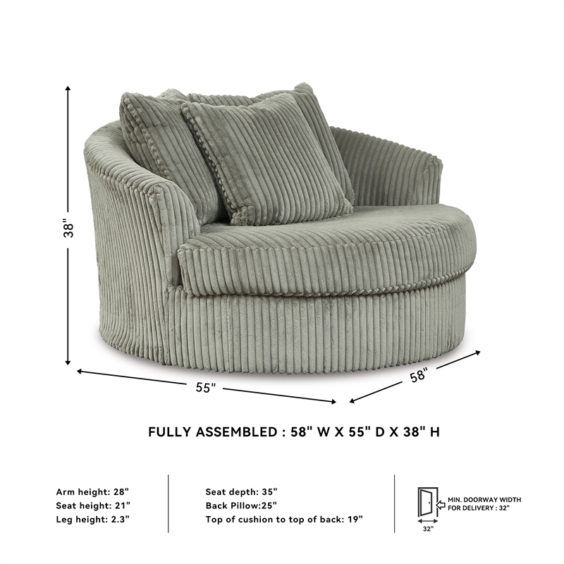Signature Design by Ashley Lindyn Oversized Swivel Fabric Accent Chair in Gray