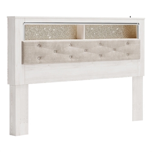 Ashley Furniture Altyra Fabric King Panel Bookcase Headboard in White/Gray