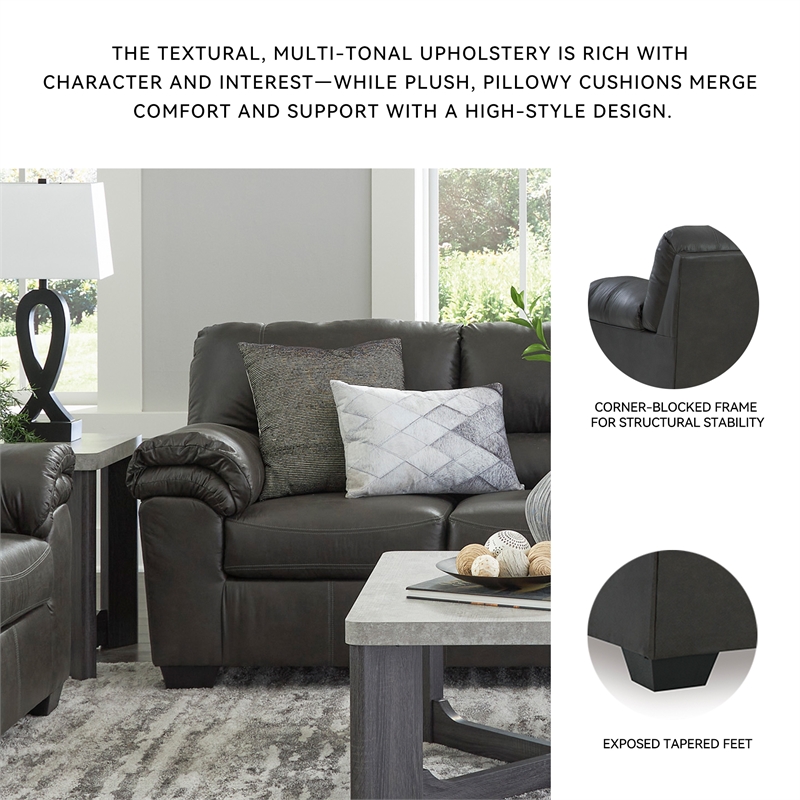 Signature Design by Ashley Bladen Contemporary Faux Leather & Wood Sofa in Gray