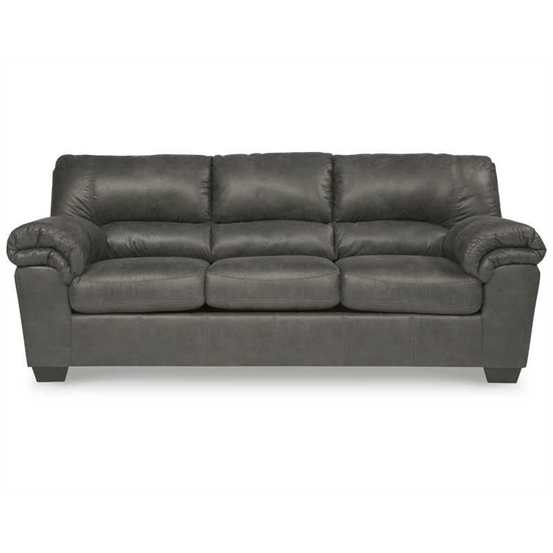 Signature Design by Ashley Bladen Contemporary Faux Leather & Wood Sofa in Gray