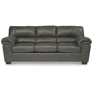 Signature Design by Ashley Bladen Contemporary Faux Leather & Wood Sofa in Gray