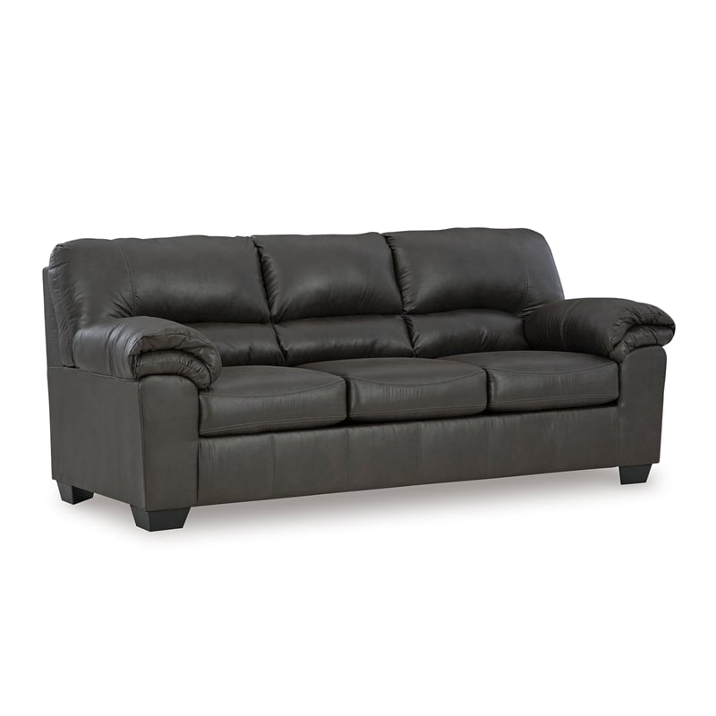 Signature Design by Ashley Bladen Contemporary Faux Leather & Wood Sofa in Gray