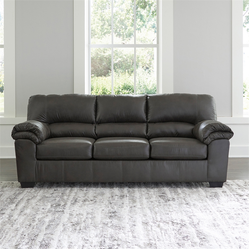 Signature Design by Ashley Bladen Contemporary Faux Leather & Wood Sofa in Gray
