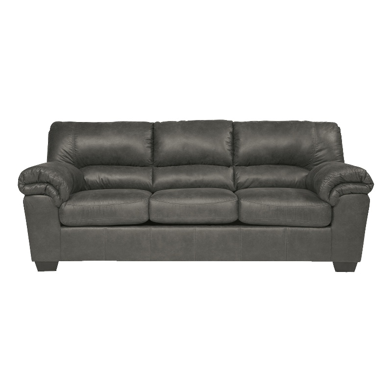 Signature Design by Ashley Bladen Contemporary Faux Leather & Wood Sofa in Gray
