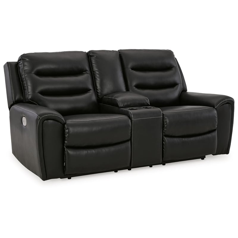 Signature Design by Ashley Warlin Faux Leather Power Reclining Loveseat in Black