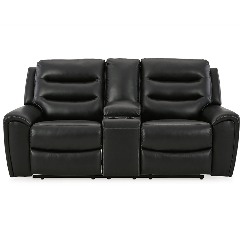 Signature Design by Ashley Warlin Faux Leather Power Reclining Loveseat in Black