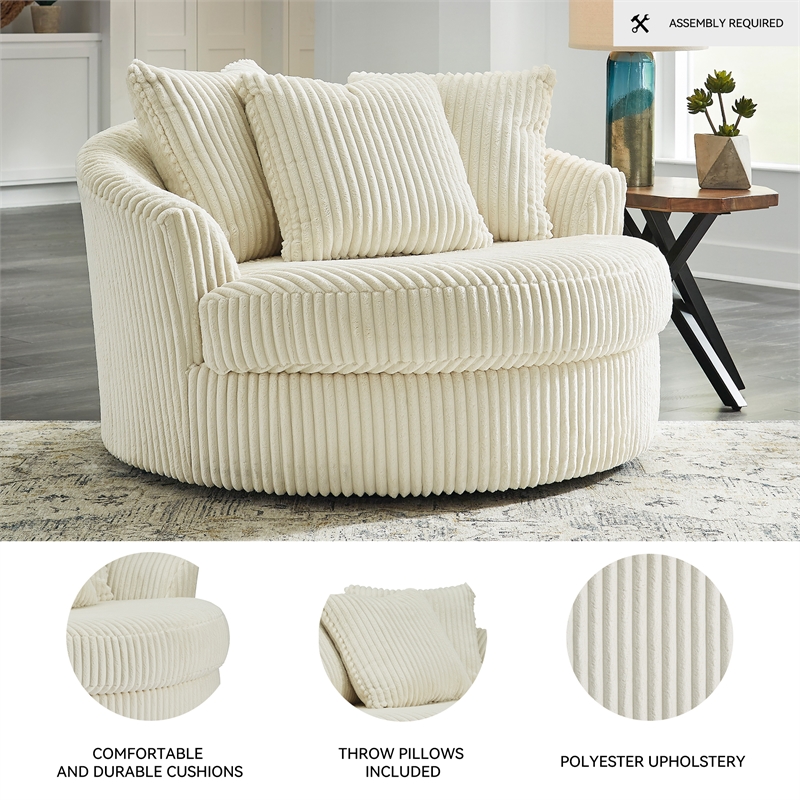 signature design by ashley lindyn oversized swivel fabric accent chair in ivory