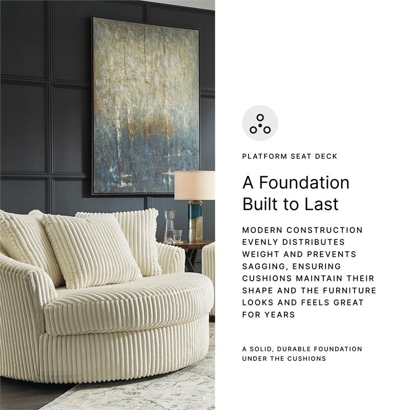 signature design by ashley lindyn oversized swivel fabric accent chair in ivory